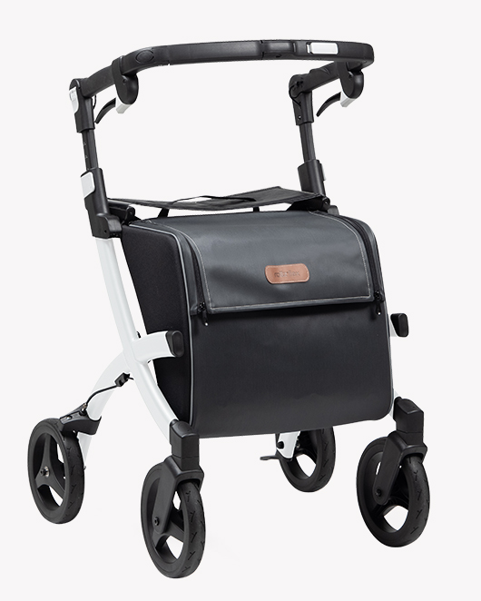 Rollz Flex 2 rollator met wit frame en smokey grey tas